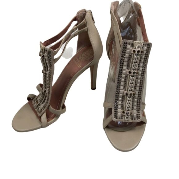 Women's VINCE CAMUTO Elegant Sandal Heel Zip Cream 7.5 M - Picture 1 of 8